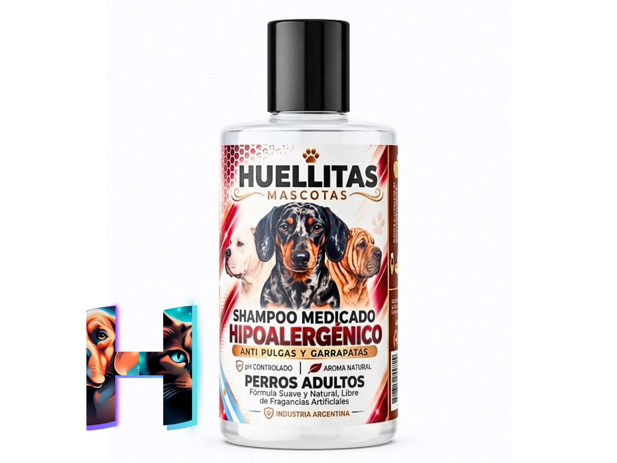 Shampoo "HUELLITAS" Hipoalergénico Anti-Pulgas y Garrapatas 250ml