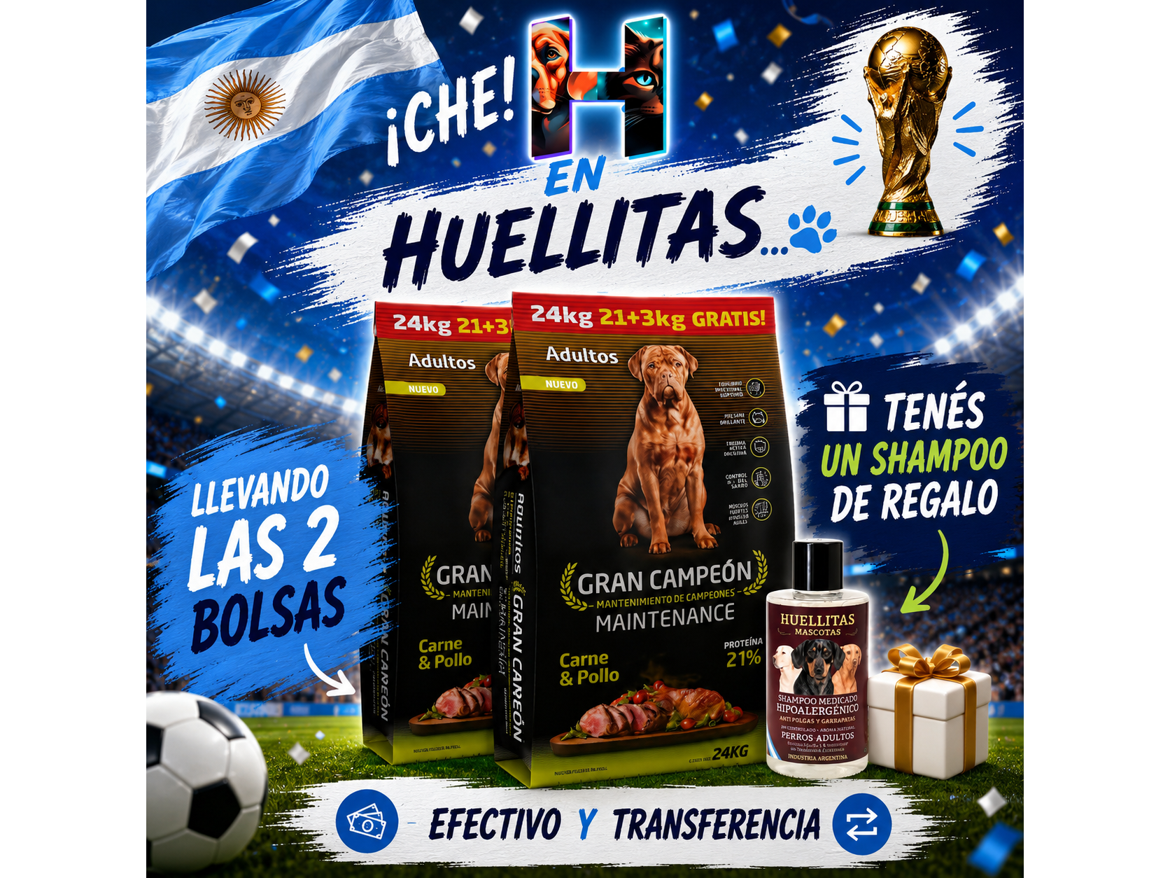 Gran Campeón Maintenance 21kg + 3kg Gratis 2 Bolsas + 1 Shampoo de Regalo.