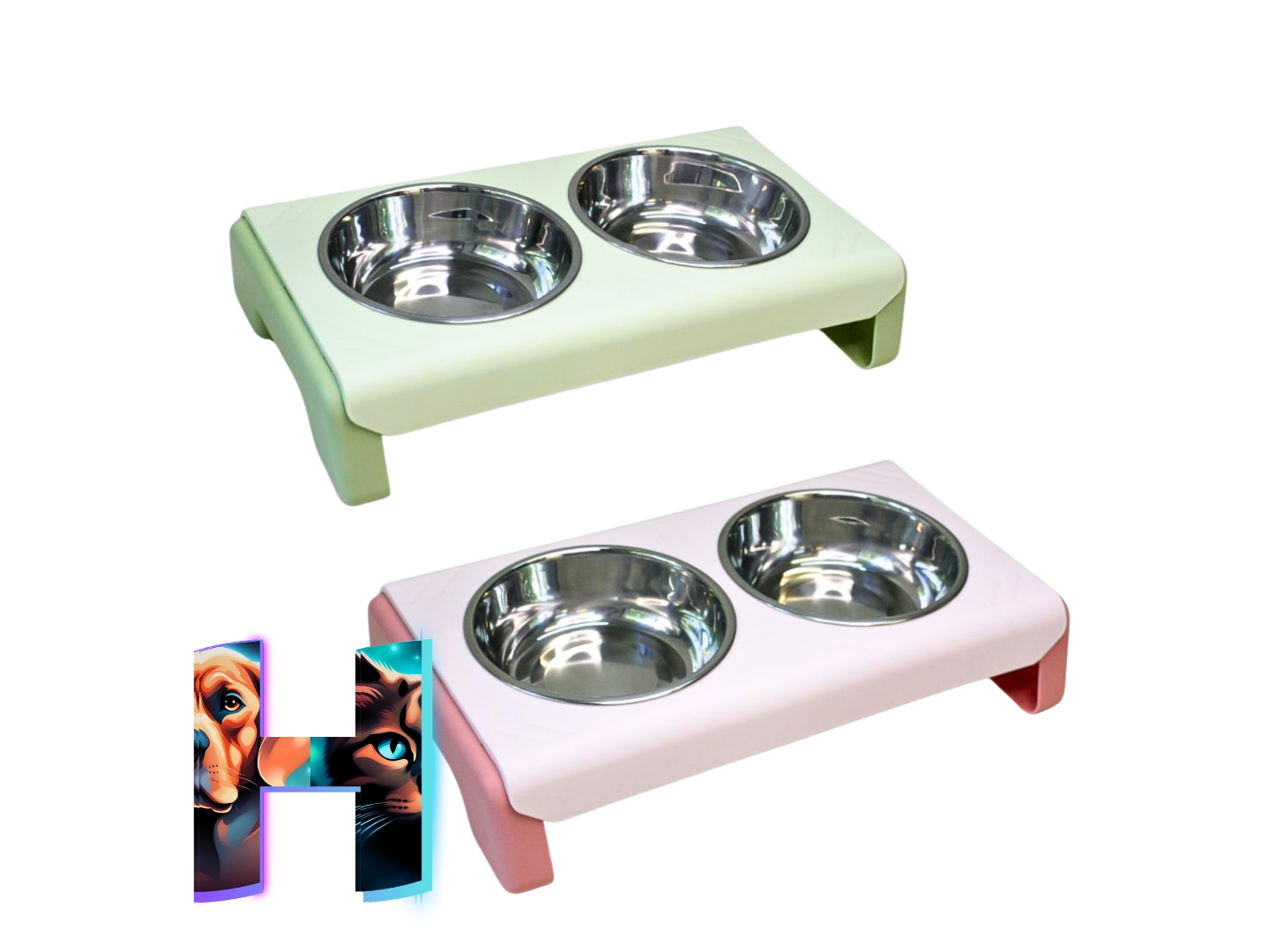 Comedero Doble Cuadrado Alto