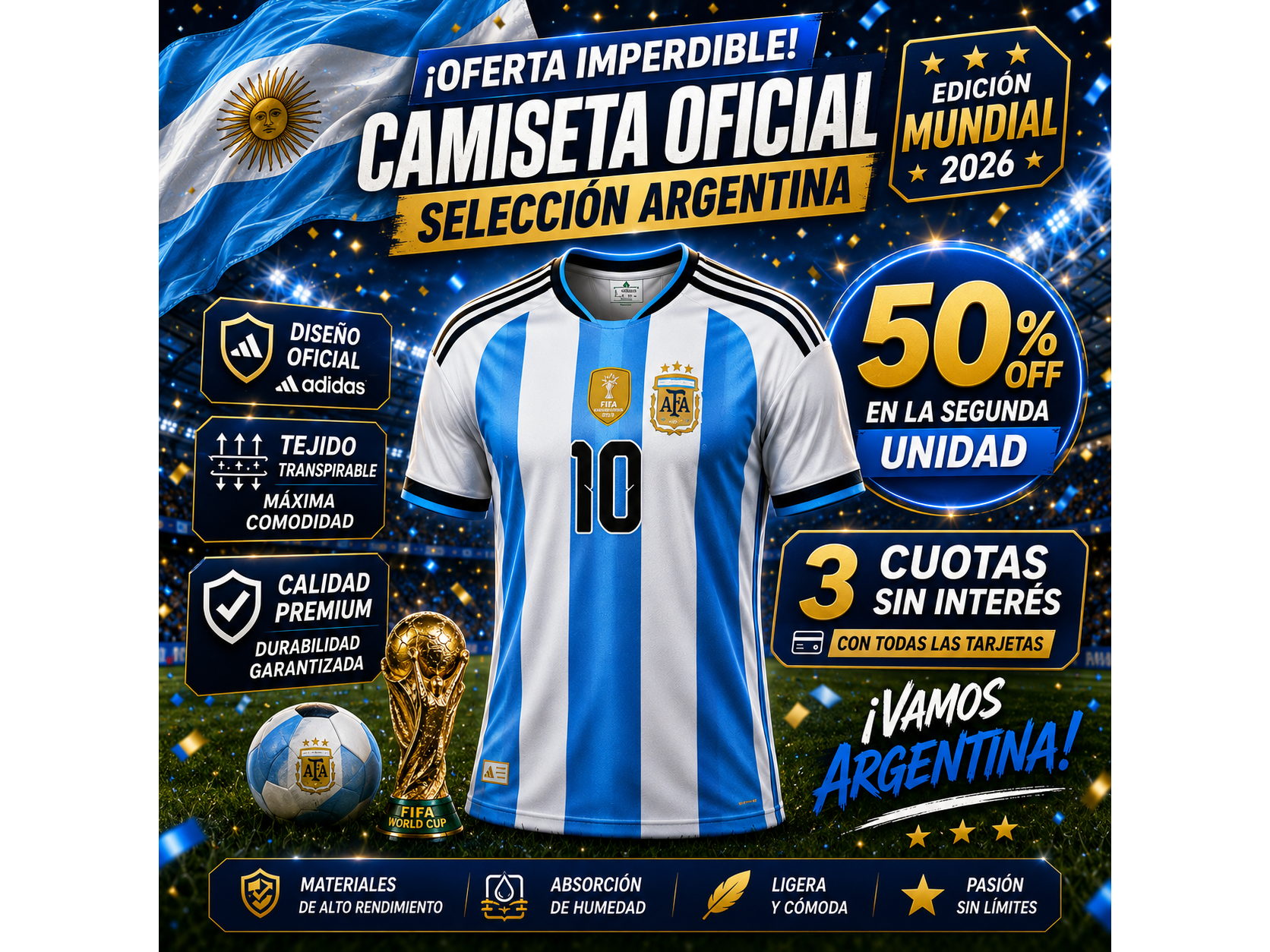 Camiseta de la Selección Argentina N°10 Messi "Réplica"