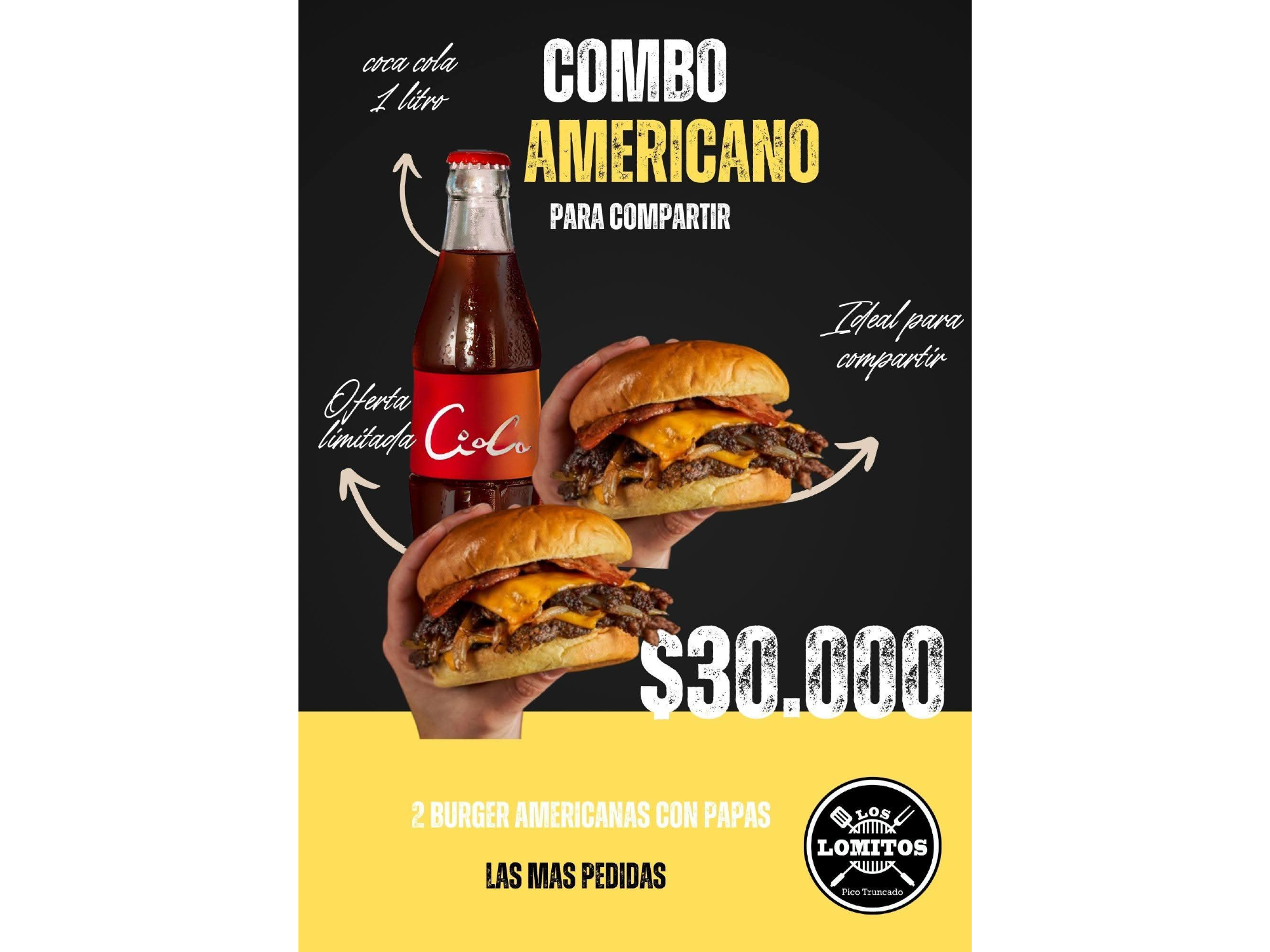 NUEVO COMBO AMERICANO + COCA 1L( SOLO EN EFECTIVO)
