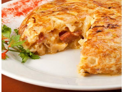 Tortilla de papas con jamón crudo