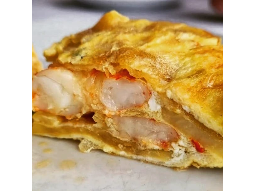 Tortilla con langostinos