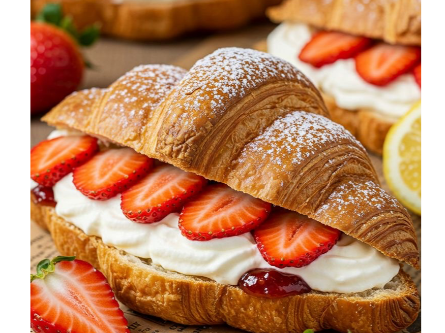 Croassant relleno de nutella, frutillas y crema