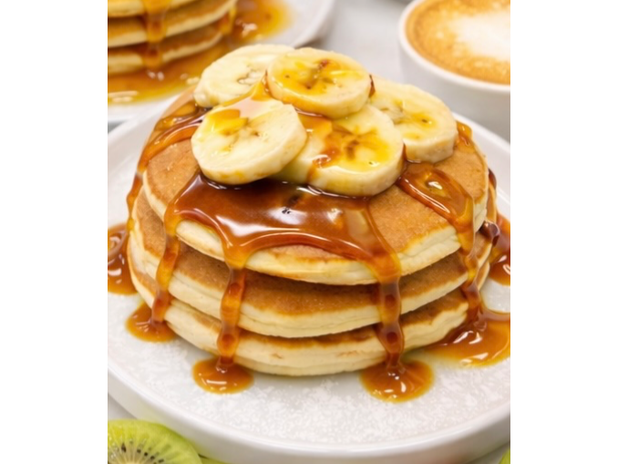 Panqueques con banana y salsa de dulce de leche