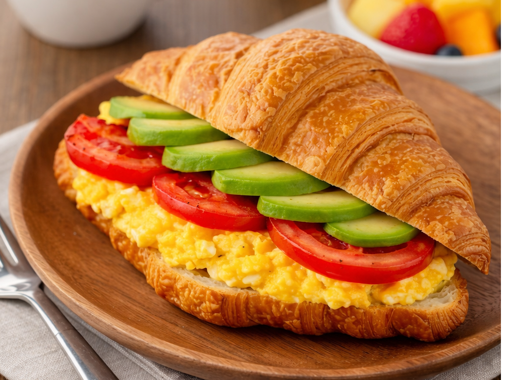 Croassant relleno de huevo, palta y tomate