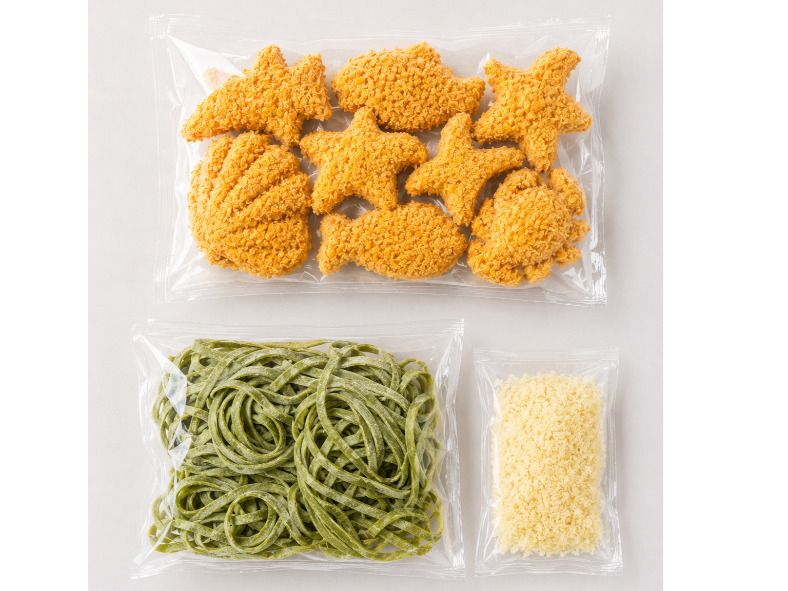 COMBO FORMITAS MARINAS + FIDEO ESPINACA + QUESITO RALLADO