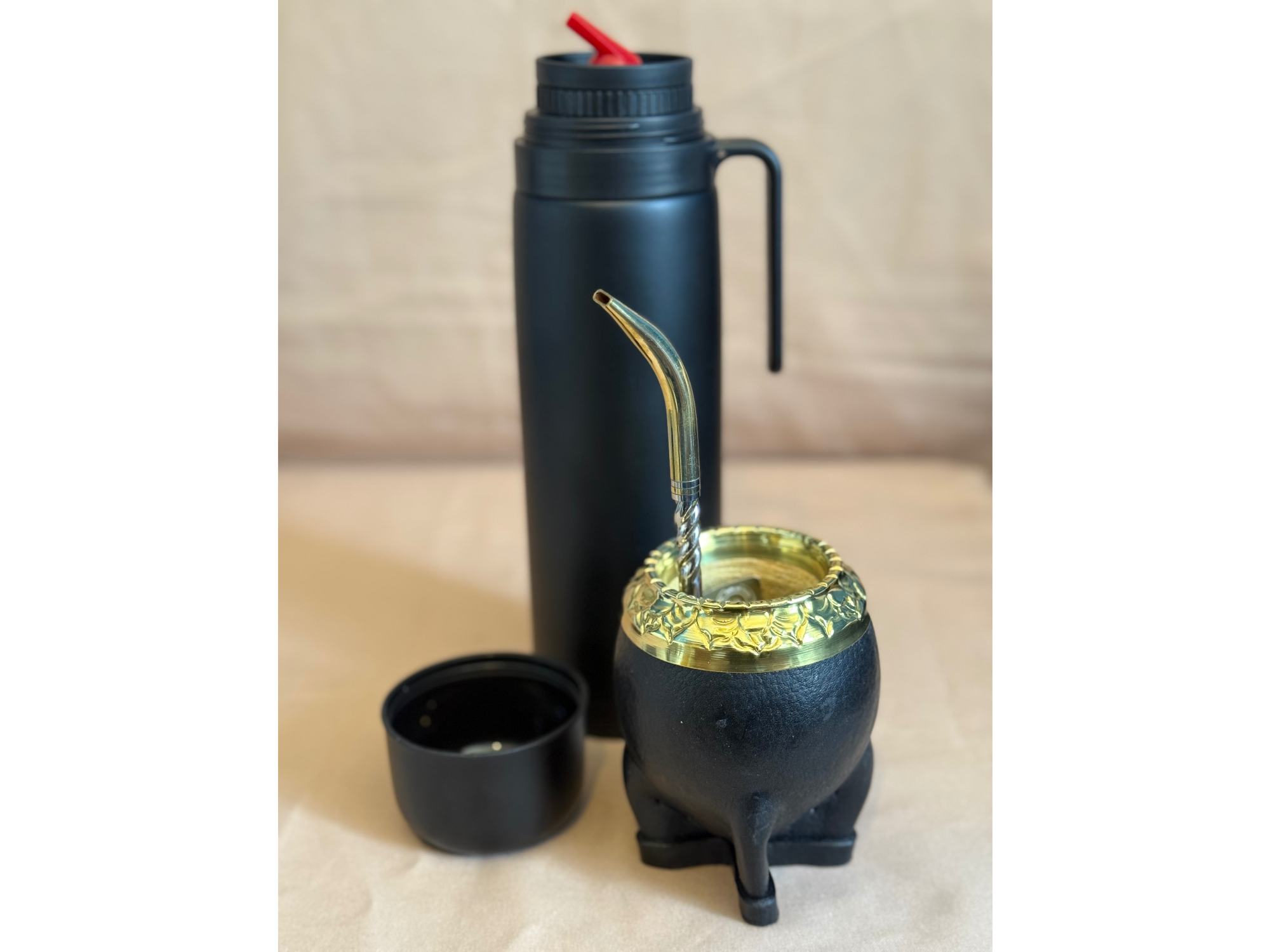 Combo 9: Torpedo bronce+bombilla+termo total black