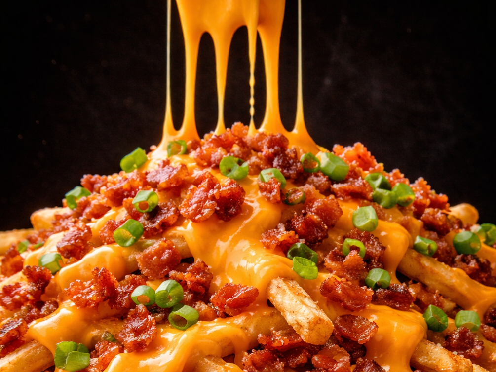 PAPAS FRITAS CON CHEDDAR Y VERDEO