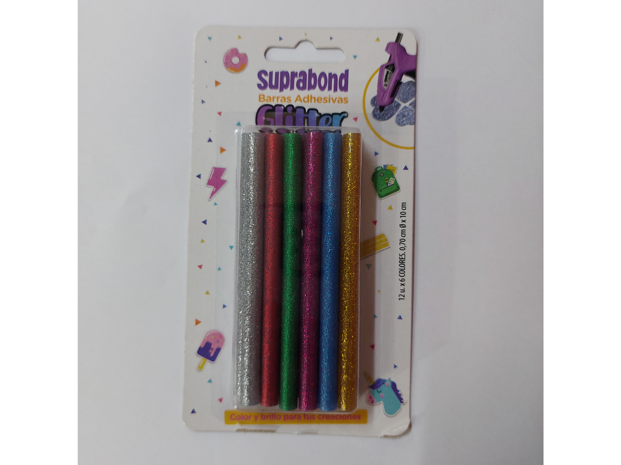 Barras adhesivas glitter 12u. X6 colores 0.70cmx10