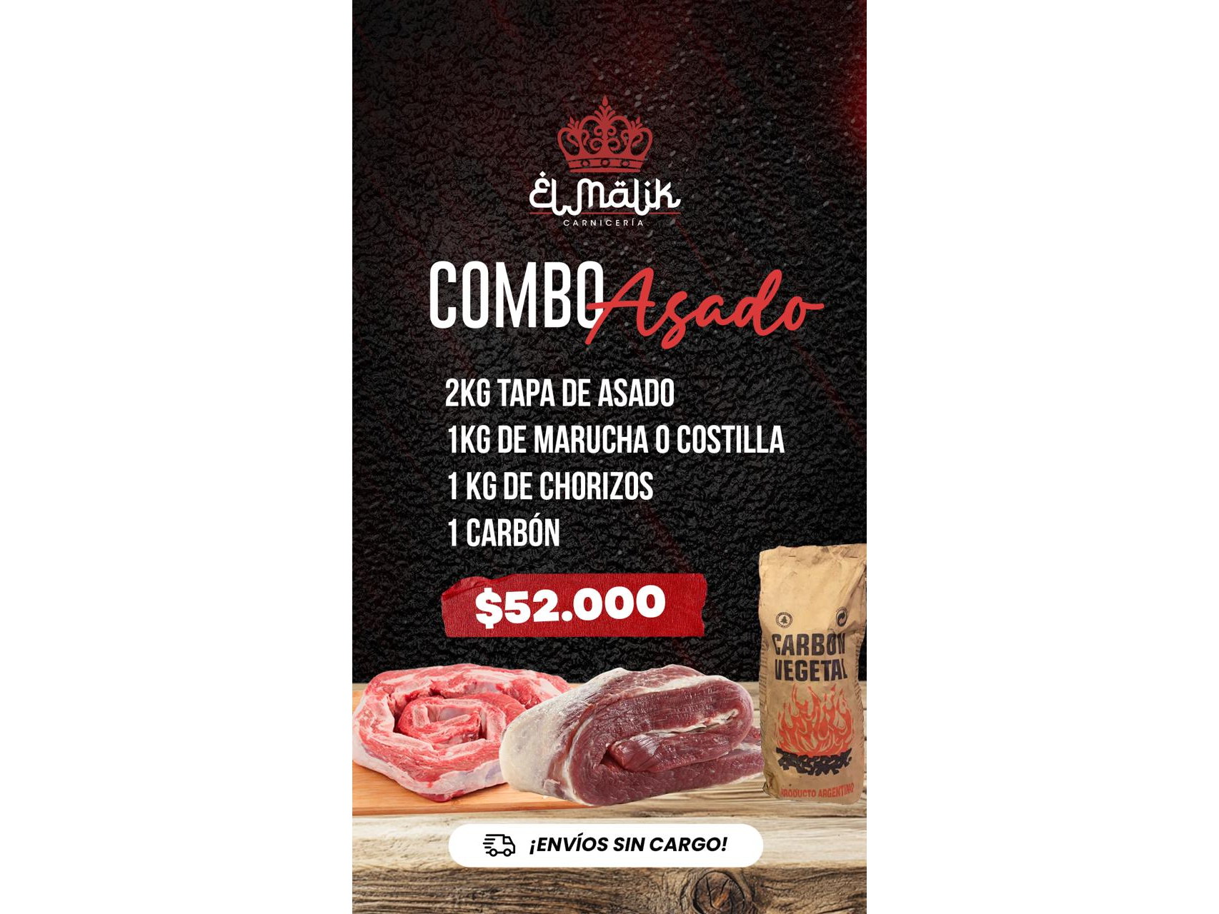 COMBO DE ASADO PARA 8 CON CARBON