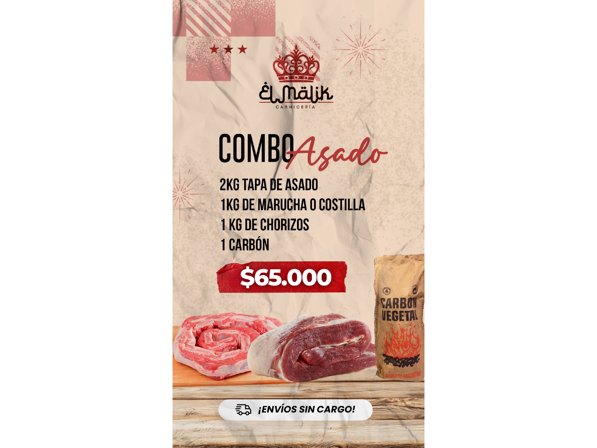 COMBO ASADO PARA 8 CON CARBON
