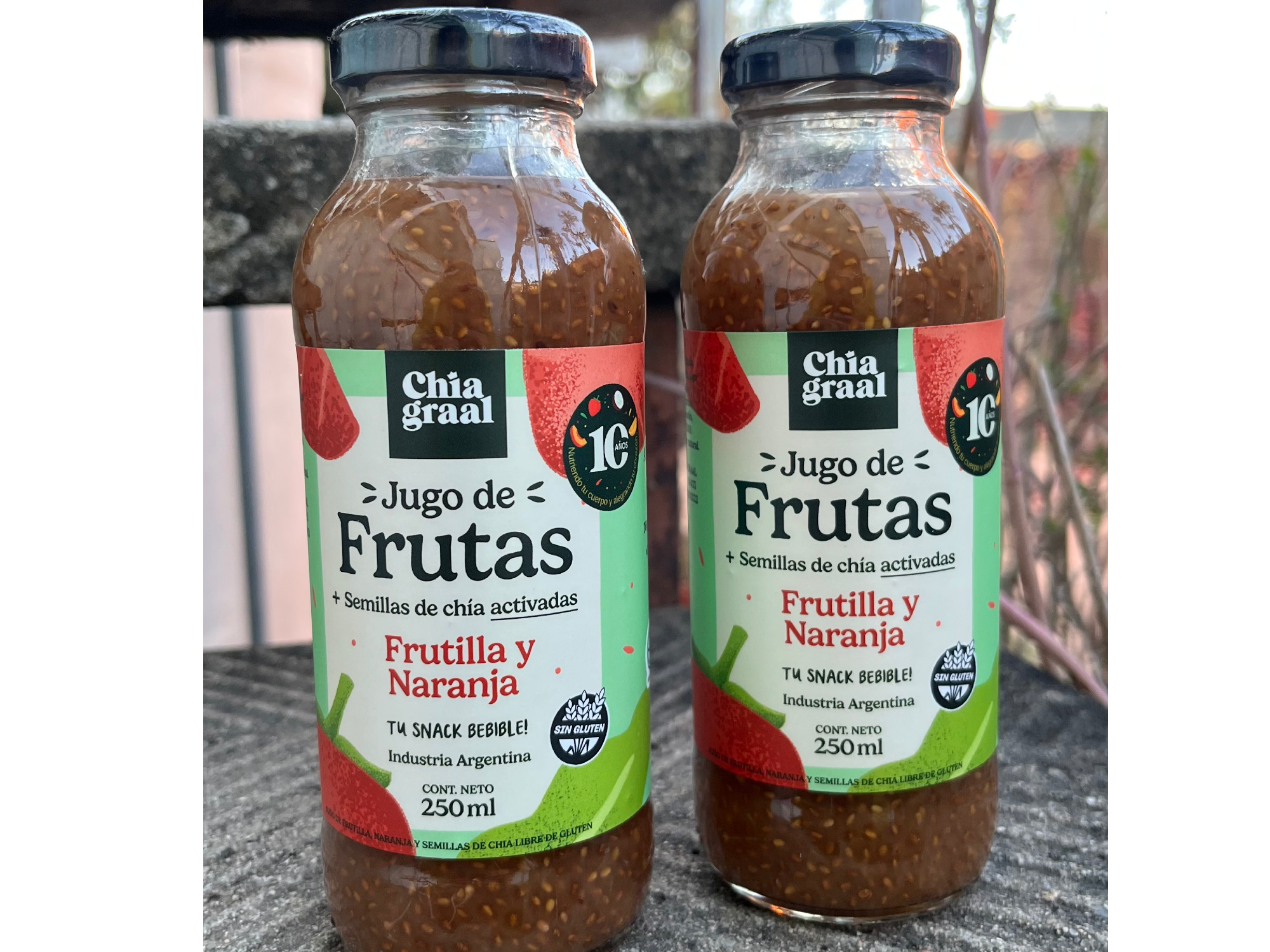 Jugo de frutilla, naranja y semillas de chía x 250ml