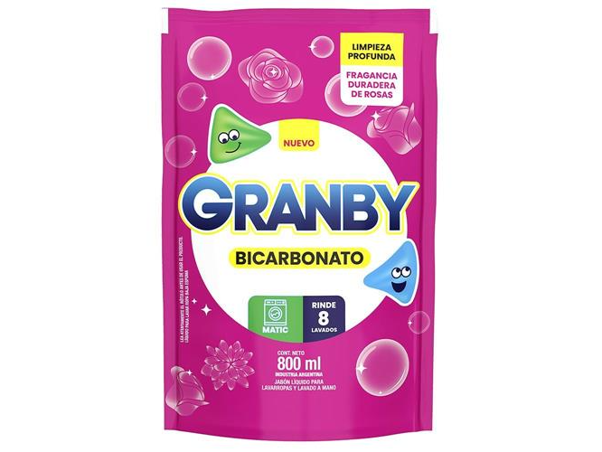 Jabón Liquido Con Bicarbonato Baja Espuma De Rosas 800 Ml Granby