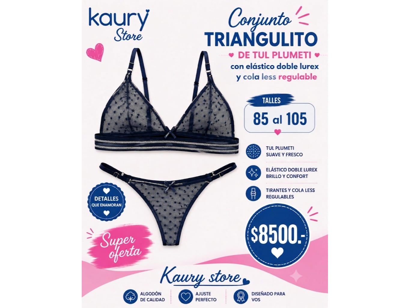 Conjunto triangulito de tul plumeti y lurex con colaless regulable. Art 1080