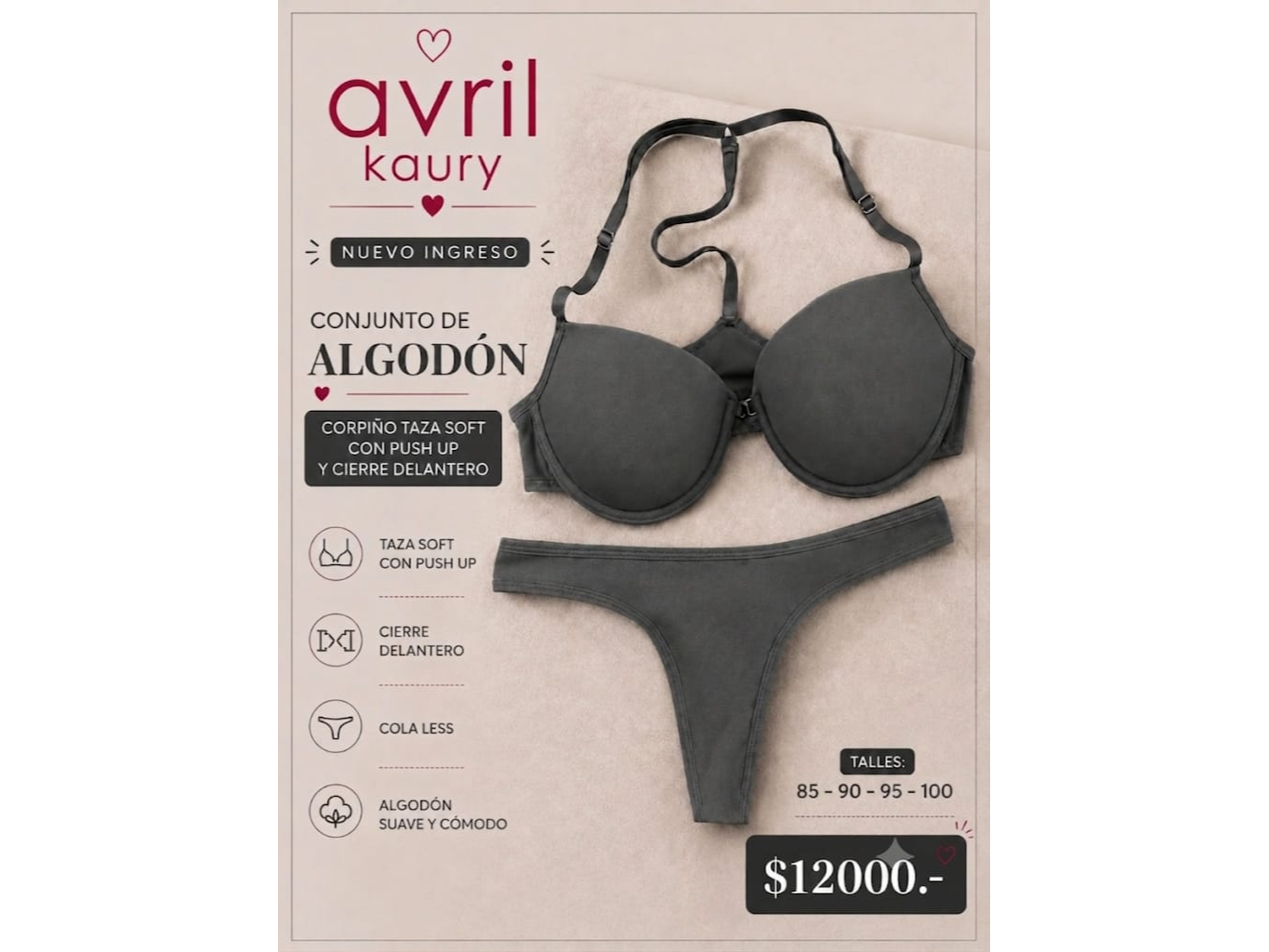Conjunto de algodón, con cierre delantero. Art 3024