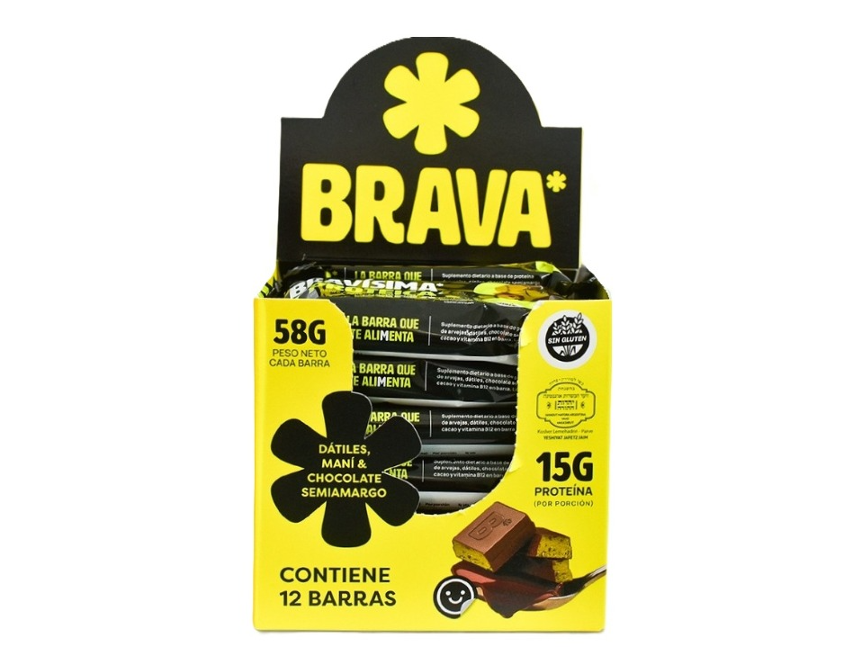 CAJA BARRA BRAVA PROTEICA DATILES MANI Y CHOCOLATE SEMIAMARGO