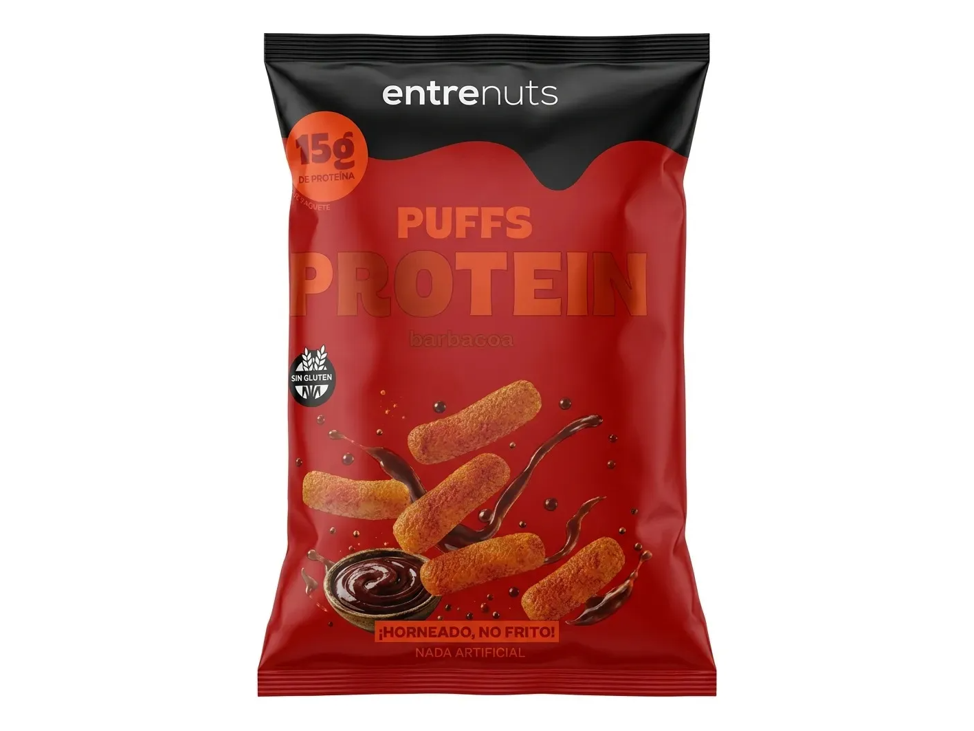 Puffs Snack Proteico EntreNuts 50g-BARBACOA-MOSTAZA Y MIEL