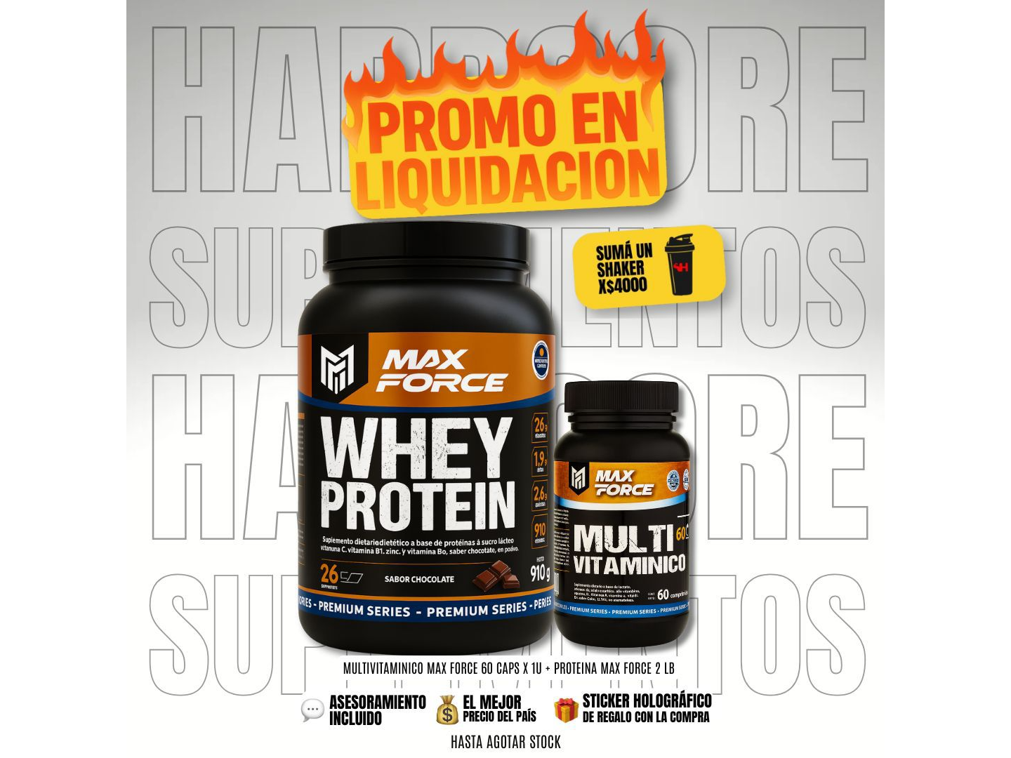 MULTIVITAMINICO MAX FORCE 60 CAPS + PROTEINA MAX FORCE 2LB