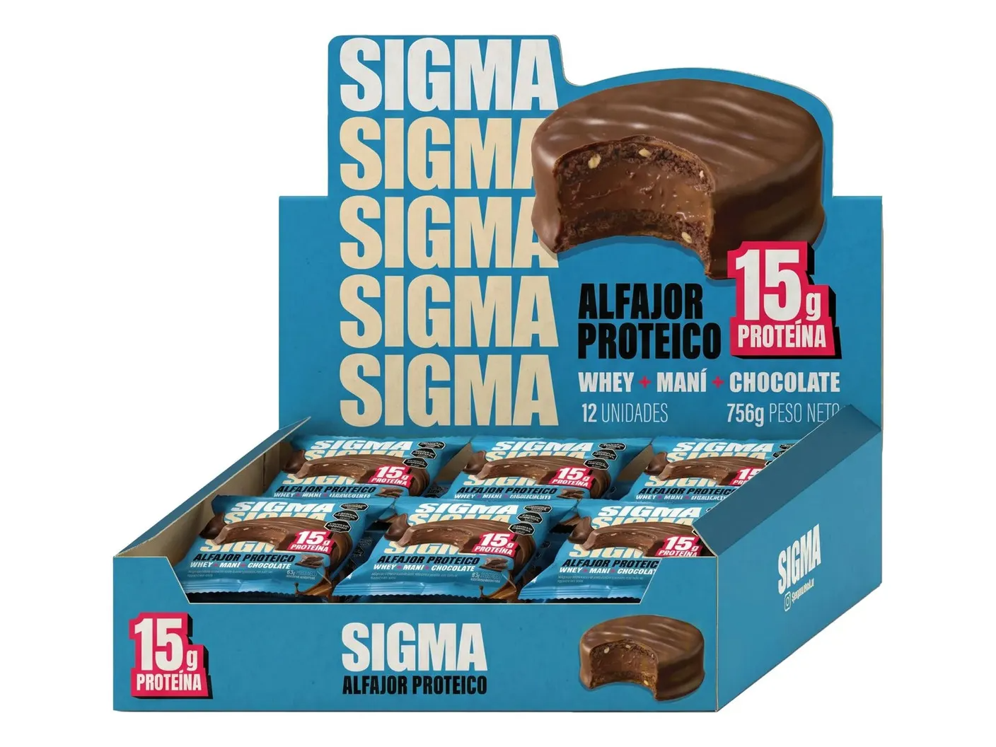Alfajor Sigma Con Proteina Chocolate X 63g Caja X 12u