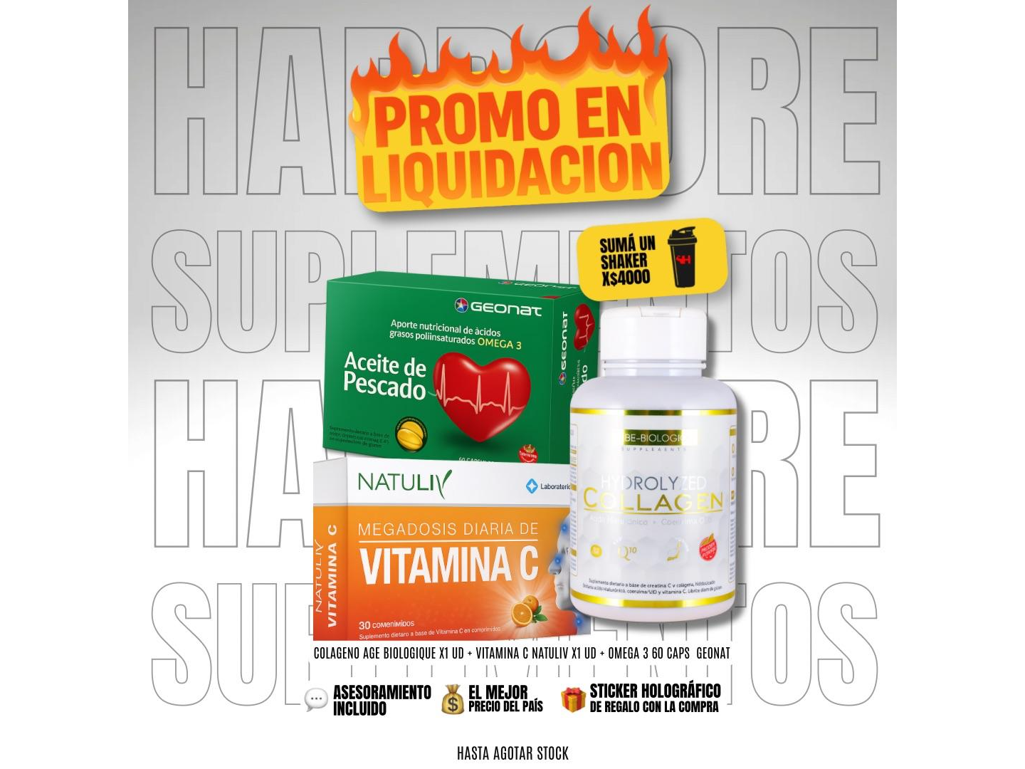 COLAGENO AGE BIOLOGIQUE X1 + UD VITAMINA C NATULIV X1 UD + OMEGA 3 60 CAPS GEONAT