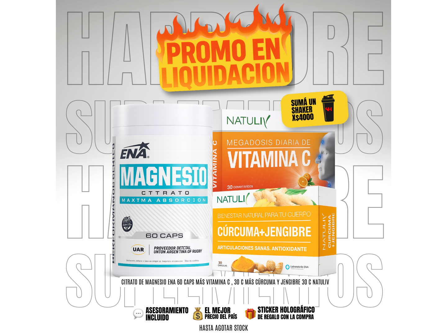 CITRATO DE MAGNESIO ENA 60 CAPS + VITAMINCA C 30C + CÚRCUMA Y JENGIBRE 30 C NATULIV