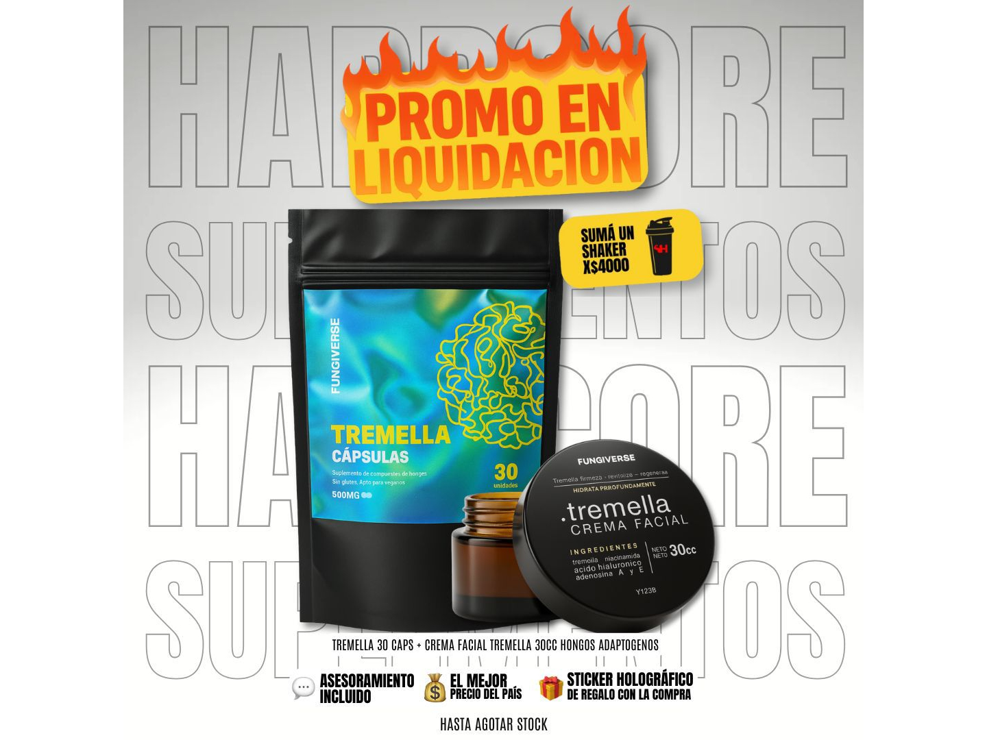 TREMELLA 30 CAPS + CREMA FACIAL TREMELLA 30CC HONGOS ADAPTOGENOS