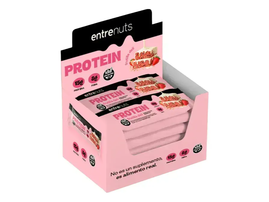 CAJA BARRAS PROTEICAS X 10 UNIDADES - ENTRENUTS - FRUTILLA DELI