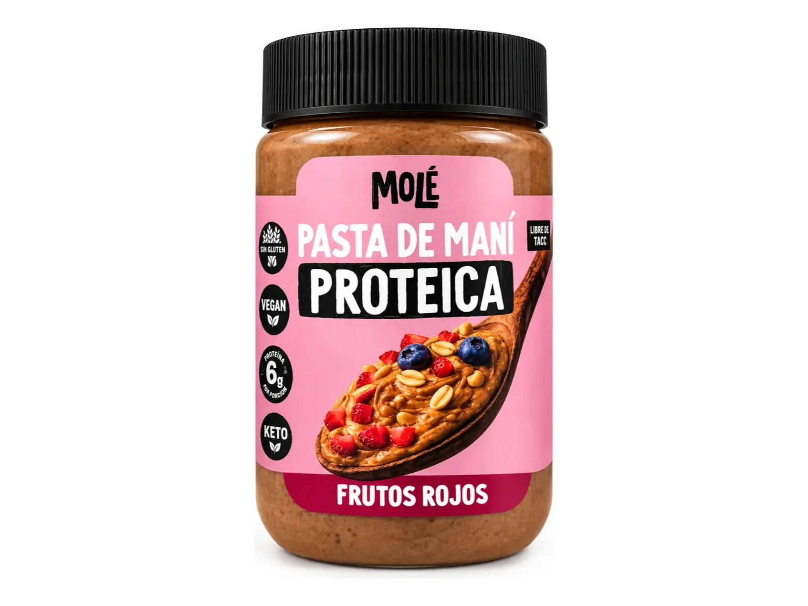 PASTA DE MANÍ PROTEICA MOLE X 345GRS FRUTOS ROJOS - VEGANA