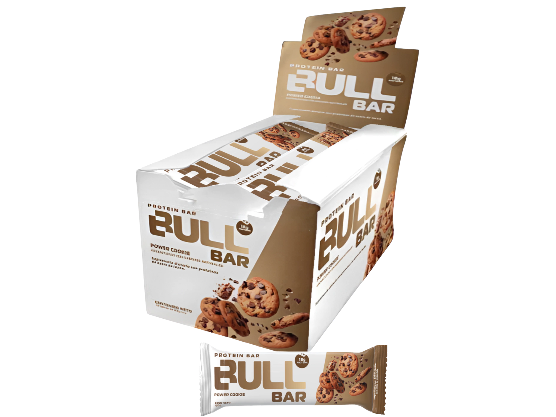 CAJA BULL BAR 60GR Barra de Whey Protein Sabor Cookie - Caja x10