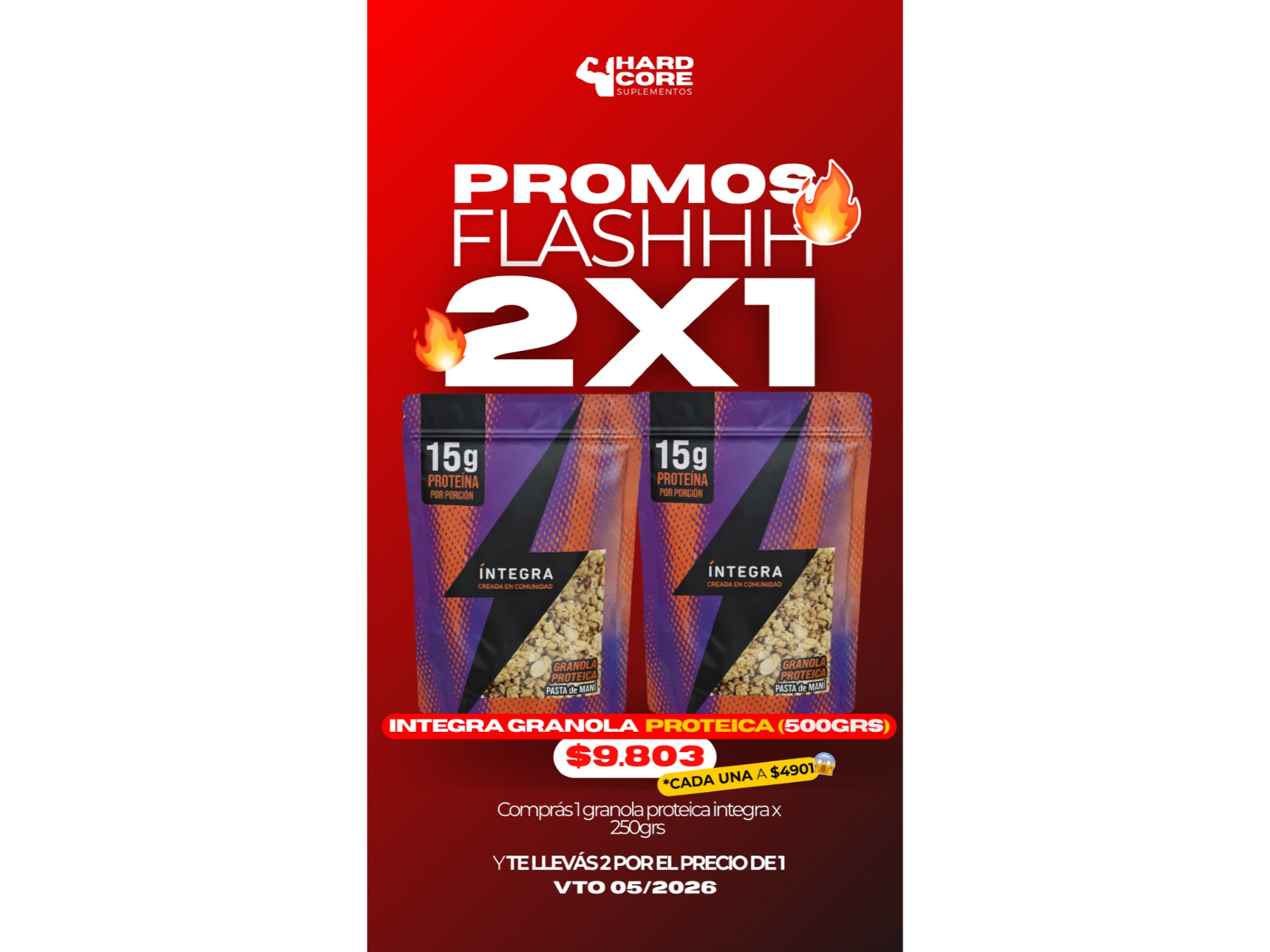 X2 UNIDADES ÍNTEGRA GRANOLA PROTEICA (250GRS C/U)
