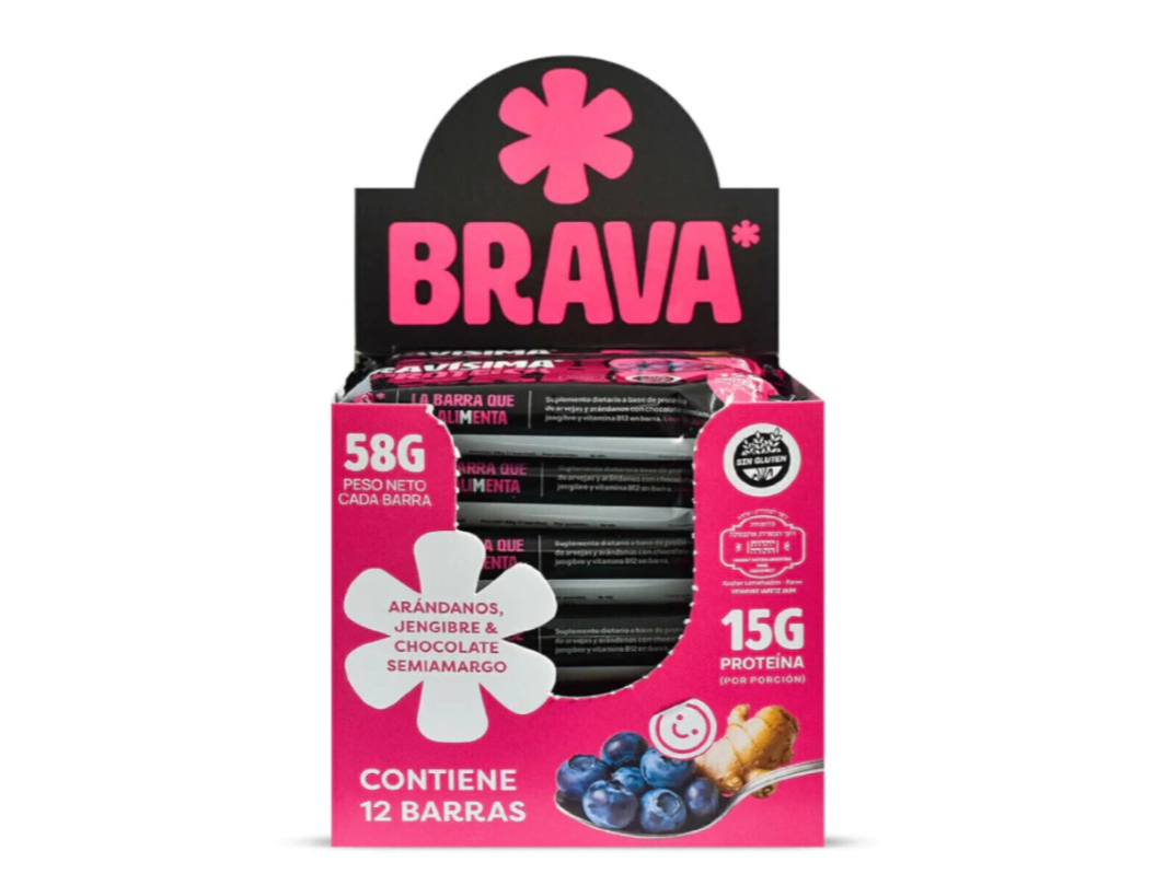 CAJA BRAVA BARRITA PROTEICA ARANDANOS y CHOCOLATE CAjA X 12 UNIDADES