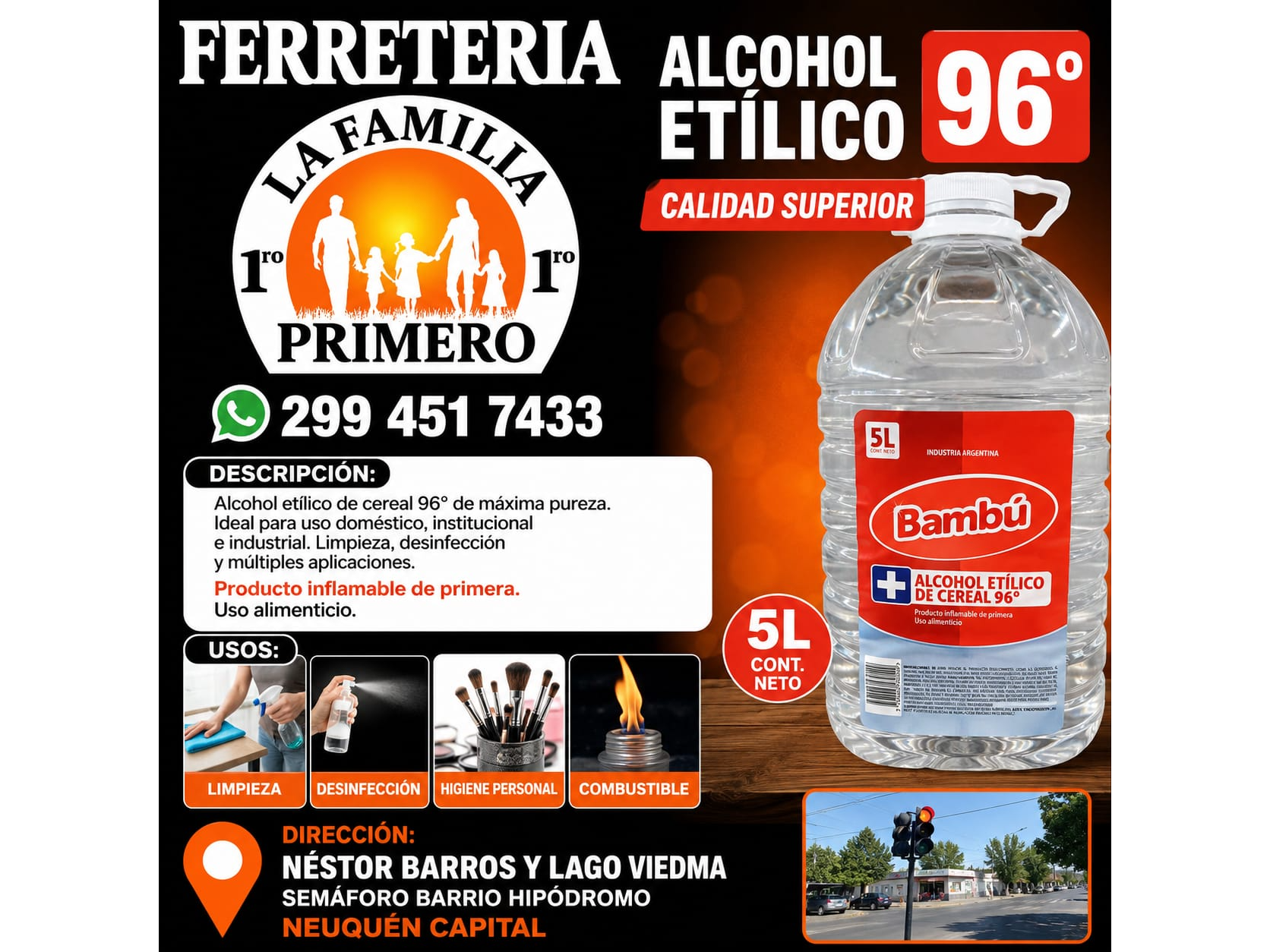 Alcohol etilico 96° x 5litros