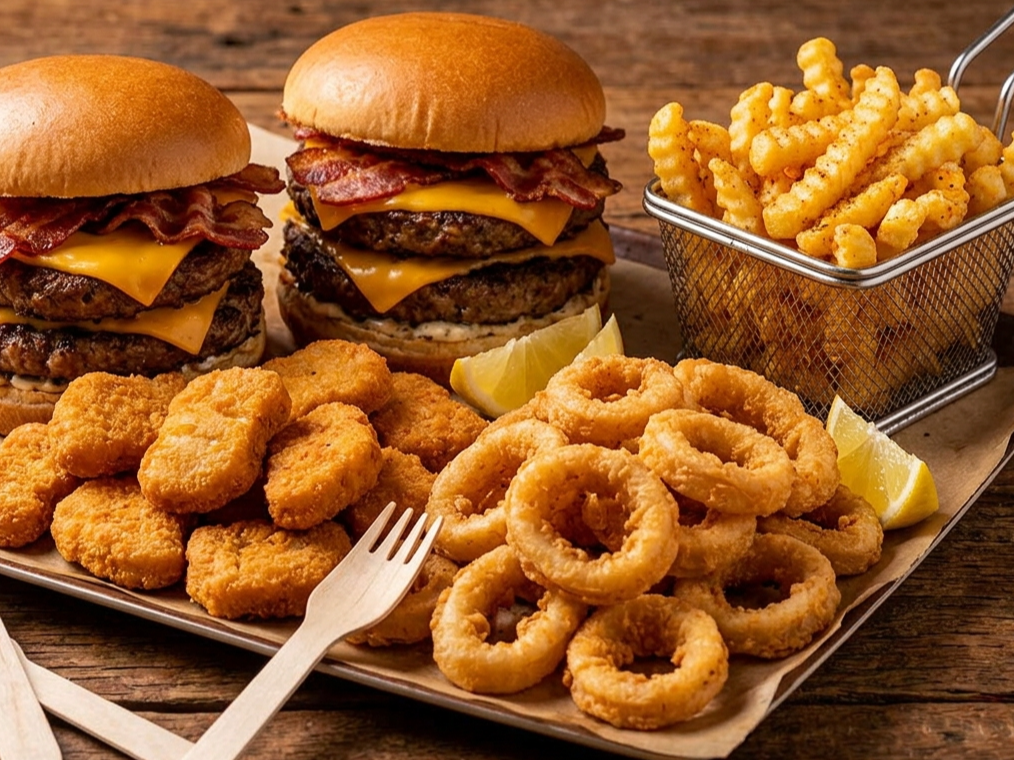 Combo 11: 2 burgers dobles, nuggets y rabas