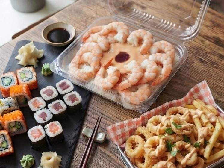 Combo 17: 20 sushi rabas y box de langostinos