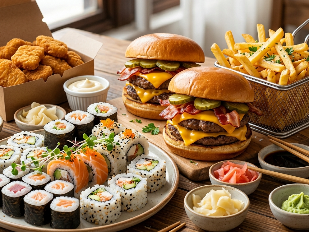 Combo 19: 20 sushi, 2 burgers simples y nuggets