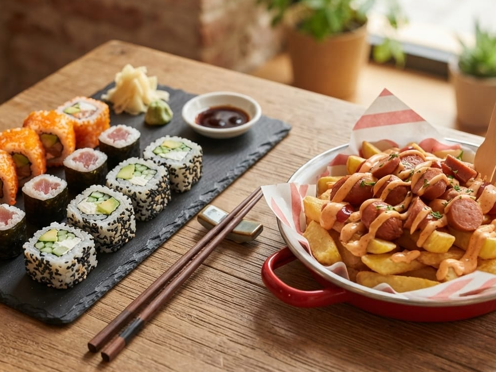 Combo 4: 10 sushi y salchipapas