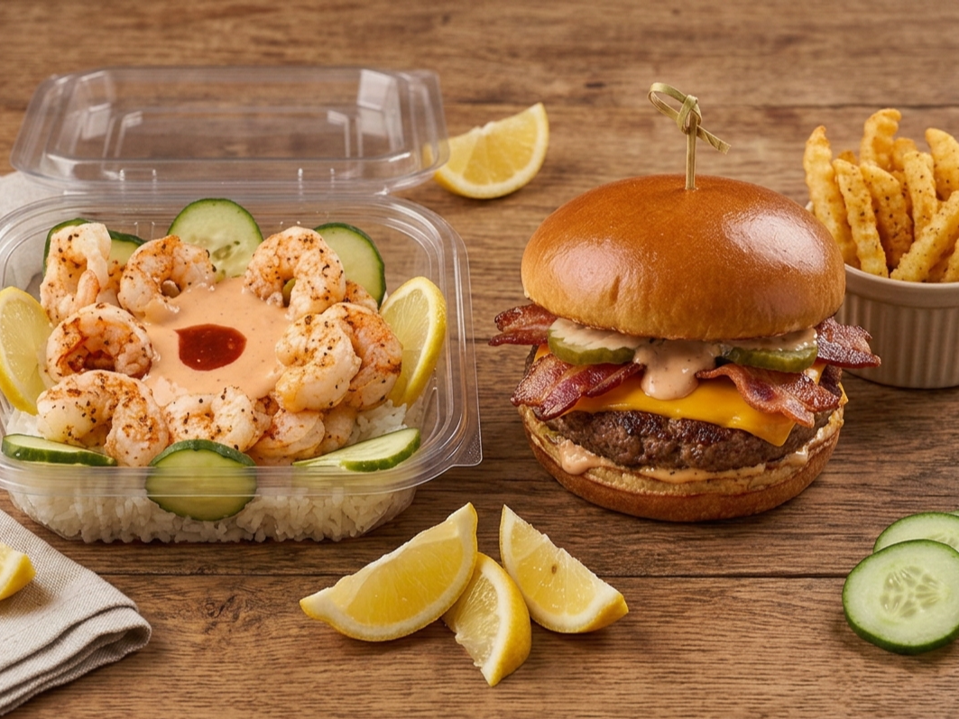 Combo 7: burger simple y box de langostinos