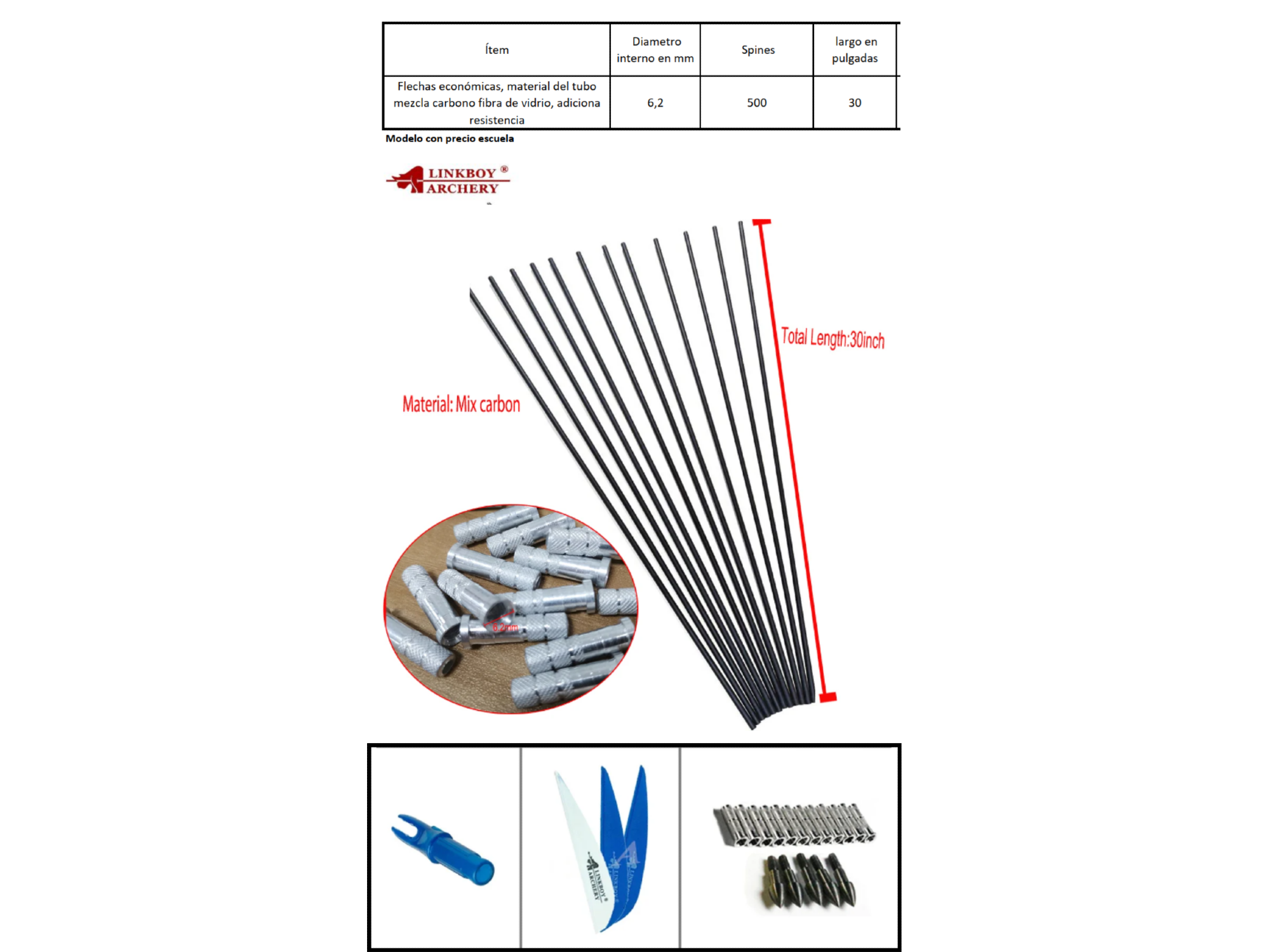 Flechas escuela 6,2 mm de diámetro interno spine 500