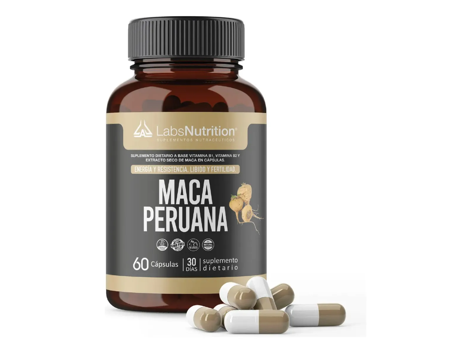 Maca Peruana Labs Nutrition 500mg X 60 Cápsulas Maca Amarilla Suplemento Energético
