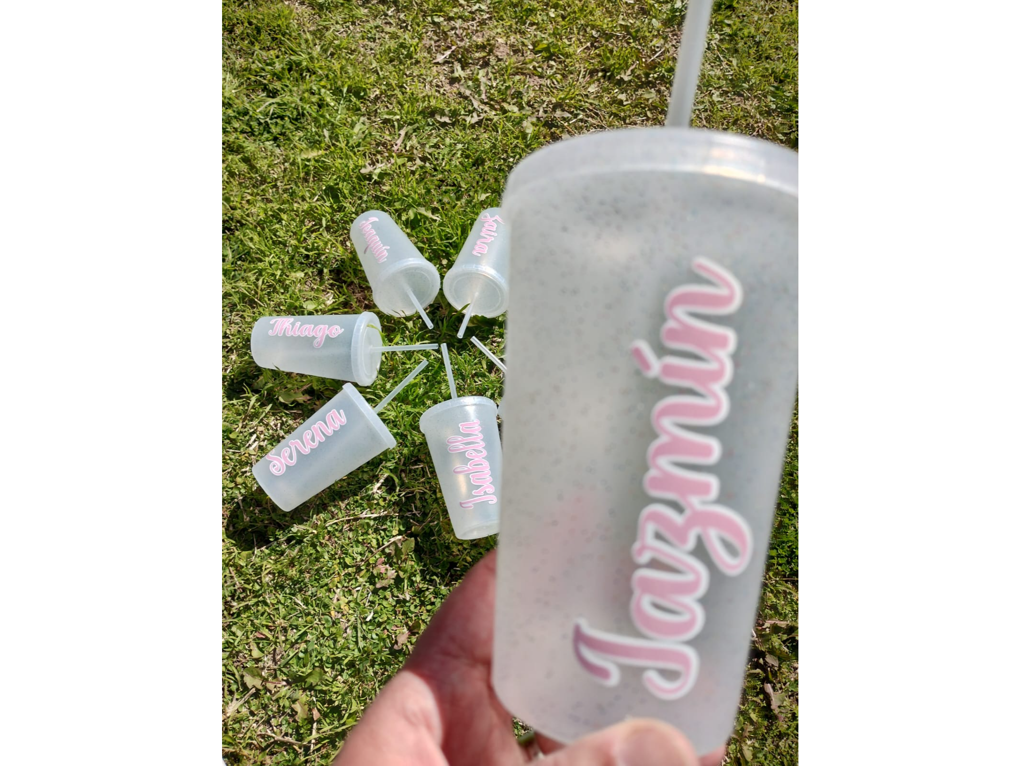 VASO PLASTICO CON GLITER PERSONALIZADO