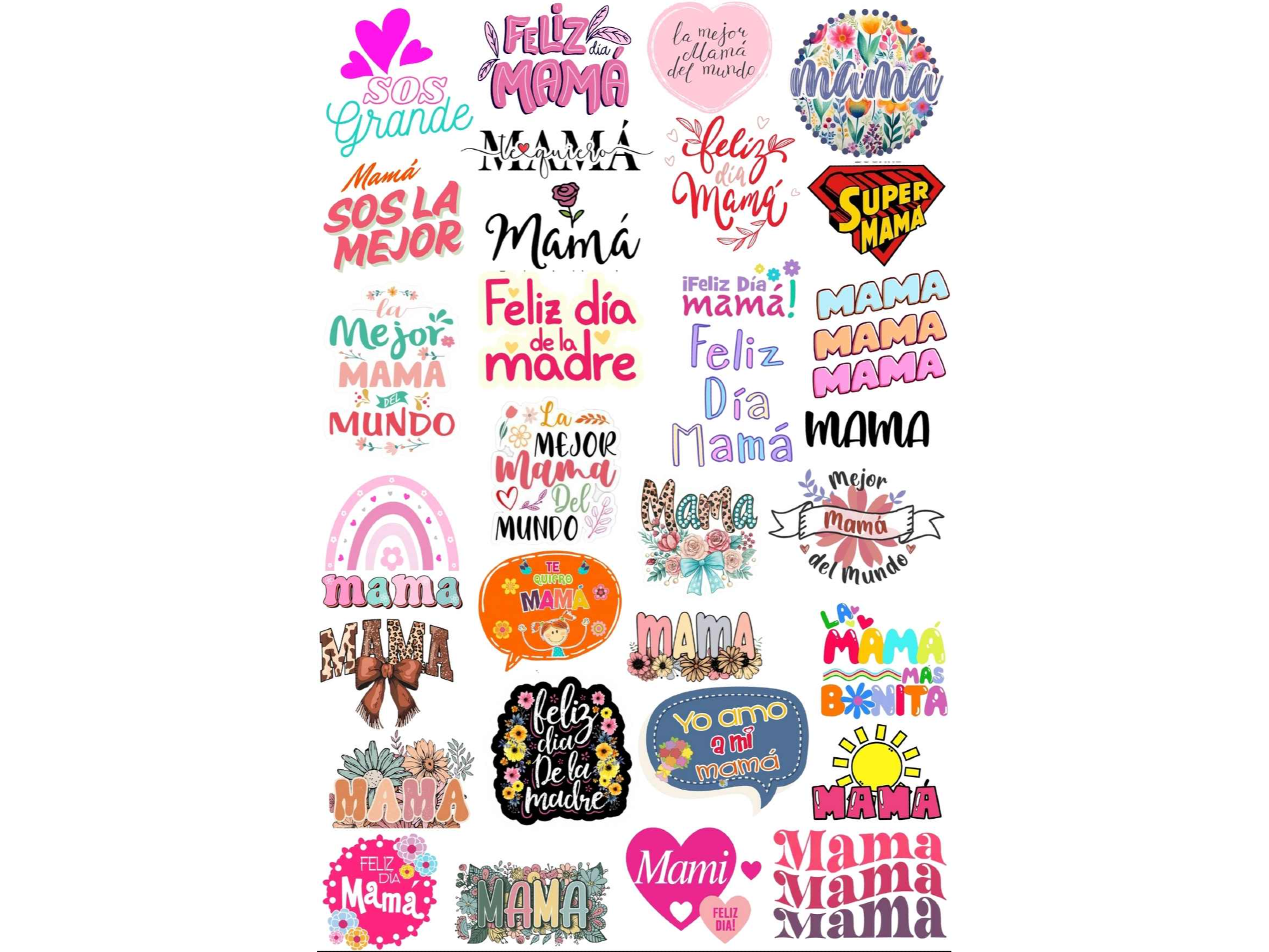 20X28CM DIA DE LA MADRE EN DISTINTAS MEDIDAS (MAS DE 28 STICKERS) COD. G105