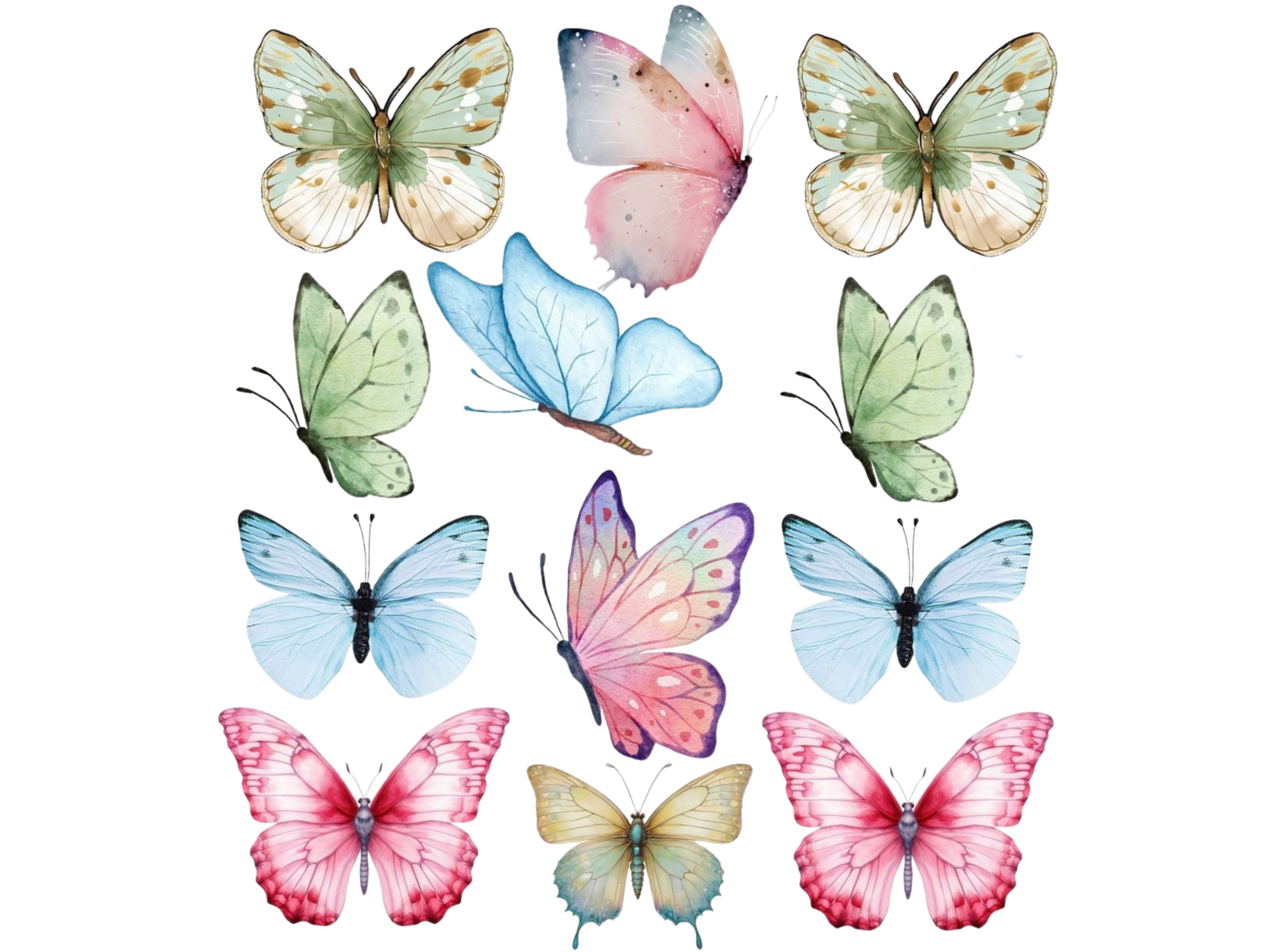 STICKERS 9X10CM MARIPOSAS PASTELES X12  COD.30
