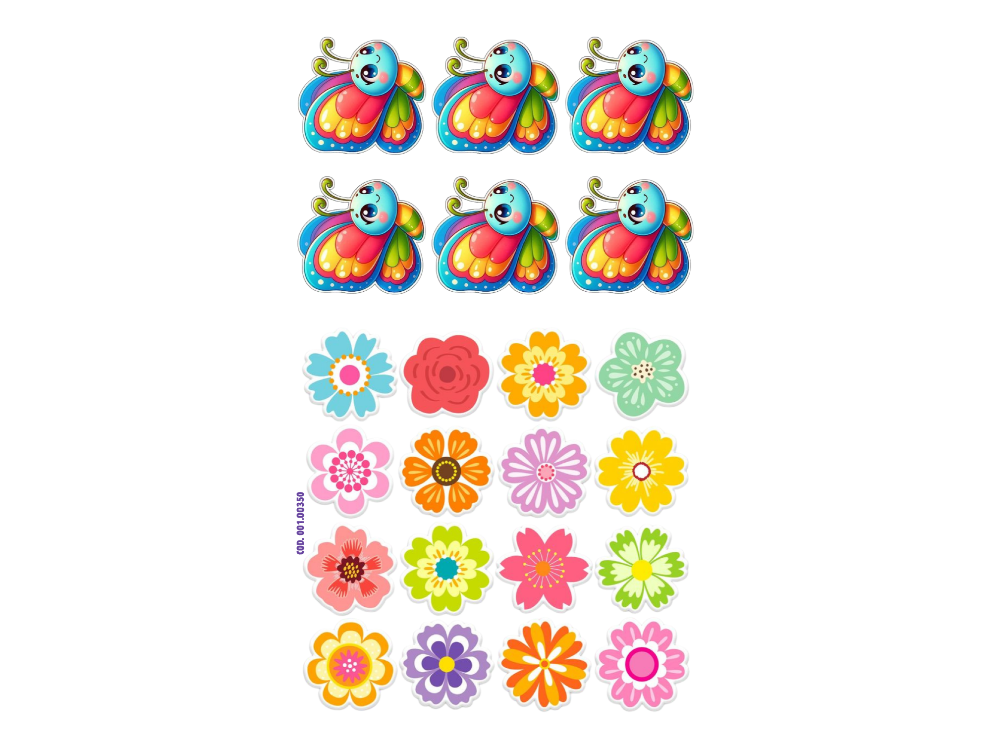 MARIPOSAS INFANTILES X6 CON 16 FLORES COLORES COD. 350