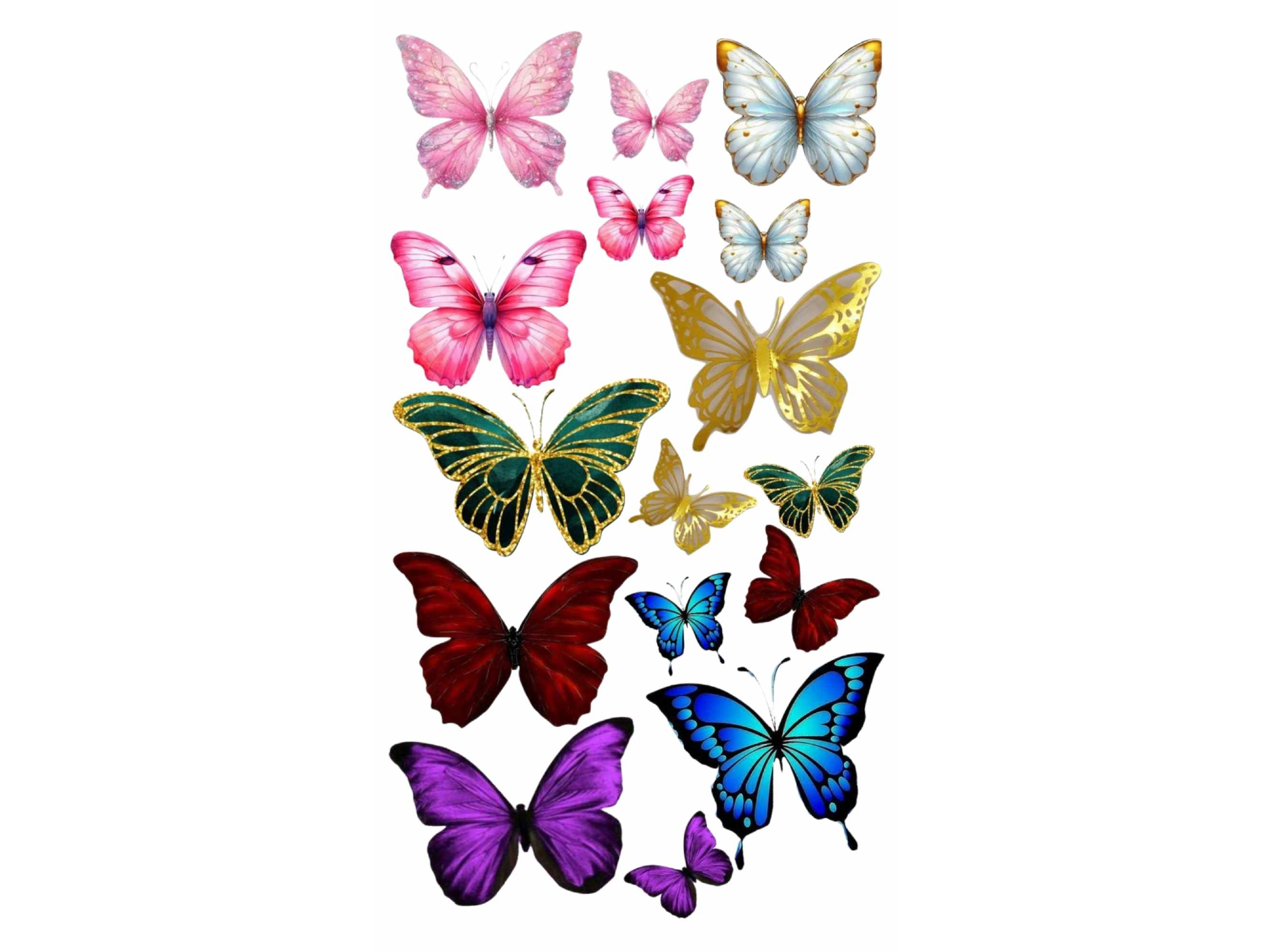 MARIPOSAS DISTINTOS TAMAÑOS Y COLORES (ROSA Y BLANCO CON DORADO) COD.307