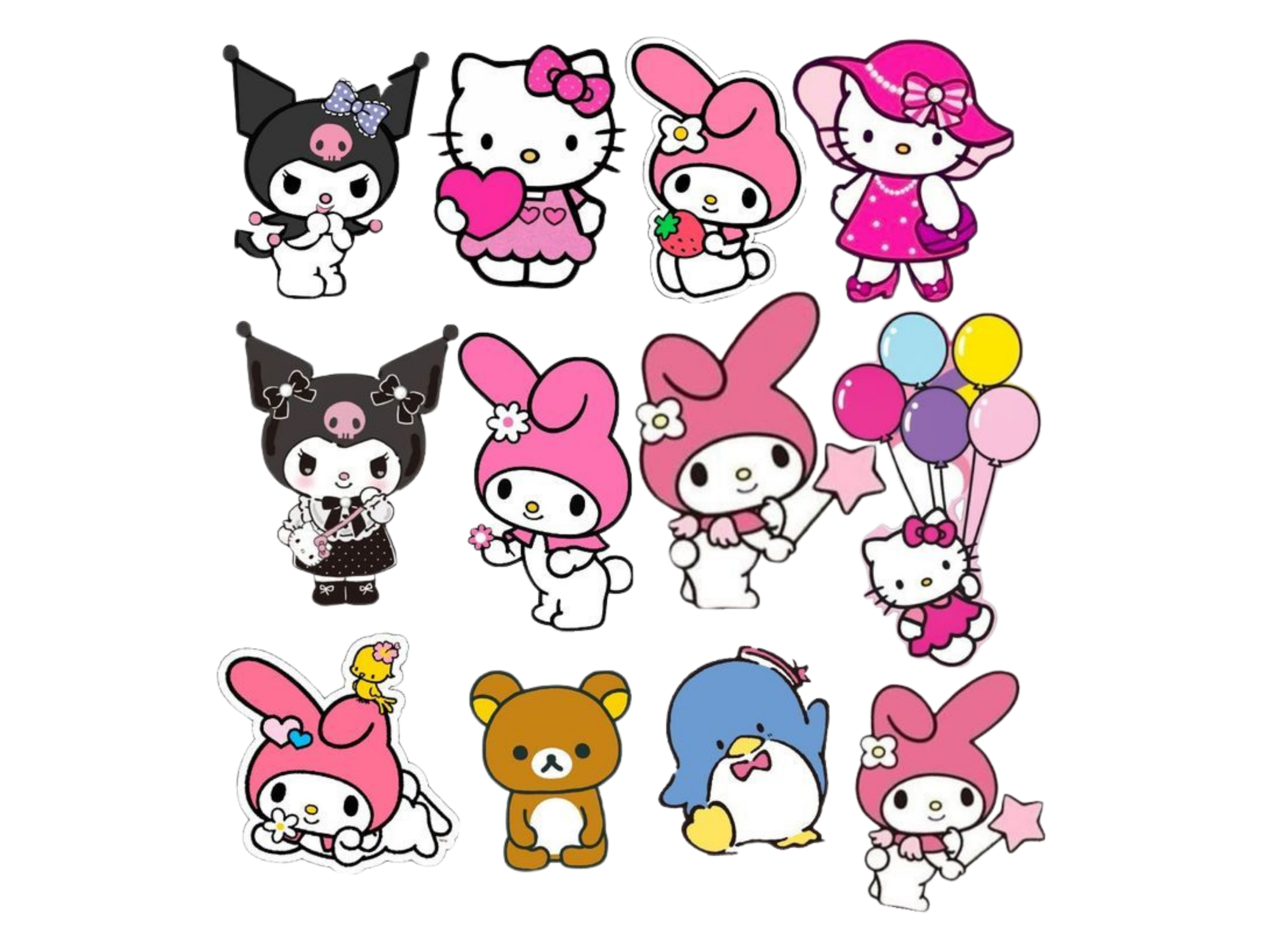 STICKERS 9X10CM KUROMI, KITTY Y MELODY COD.28