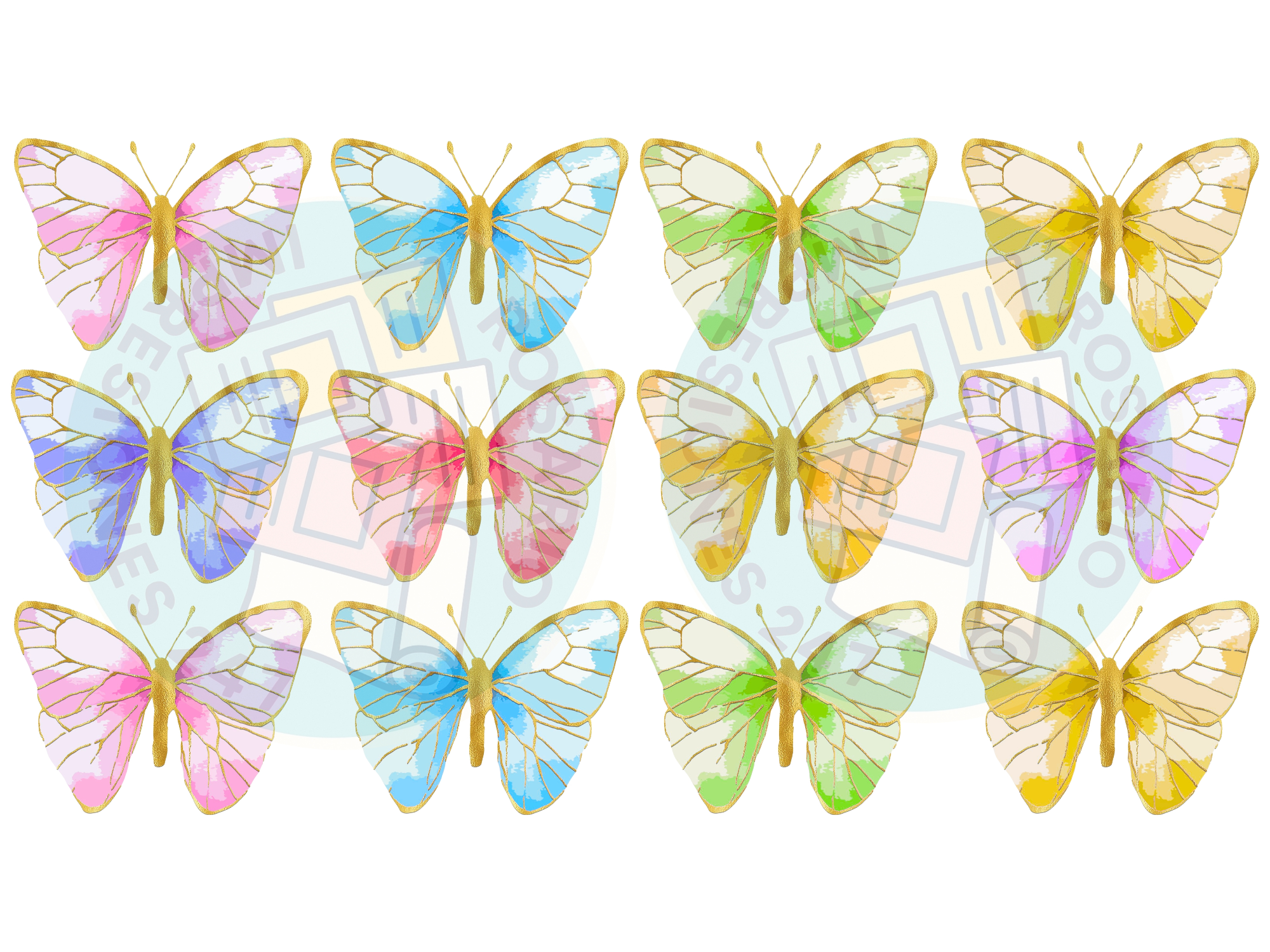 MARIPOSAS PASTELES CON DORADO X 12 COD.64