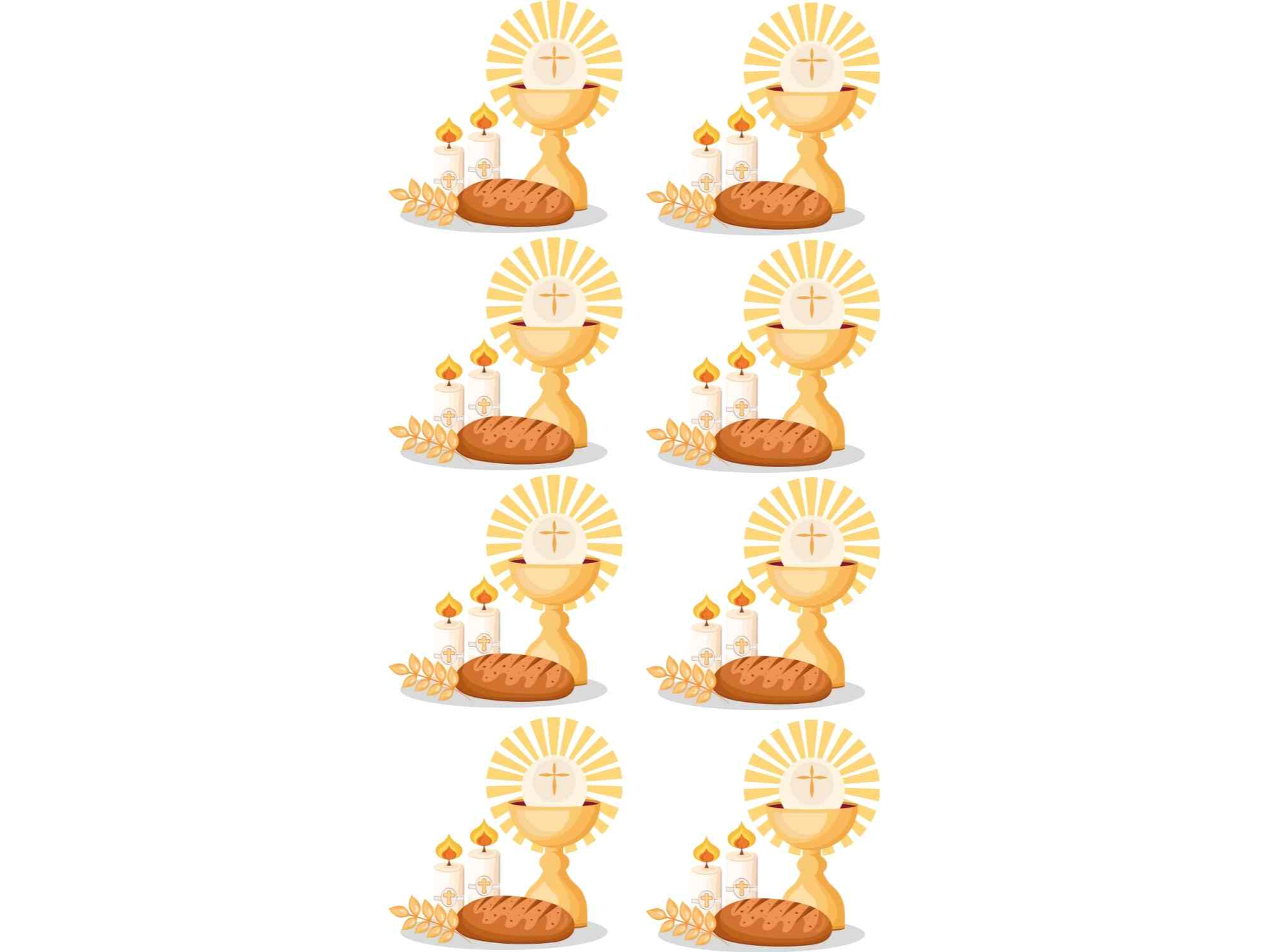 COMUNION CALIZ CON VELAS Y PAN X 8 (5 CM DE ALTO) COD.373