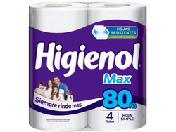 Papel Higiénico Higienol Max hoja simple 80 m 4 Ud.
