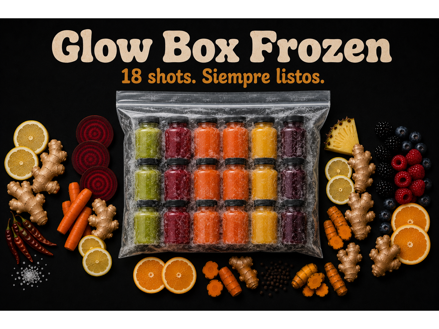 ❄️ GLOW BOX FROZEN — 18 shots congelados · 5 sabores